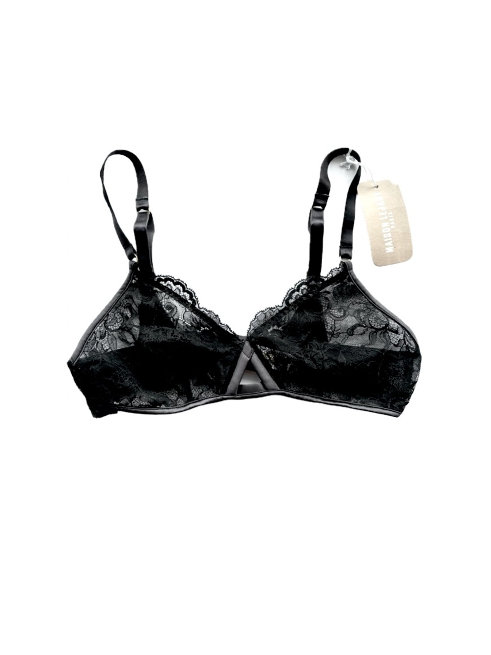Maison Lejaby Black Lace Triangle Bralette Bra B32 Wireless NWT French Lingerie